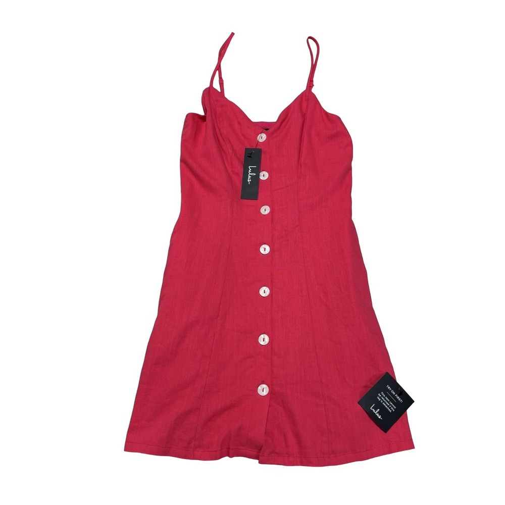 NWT Lulus‎ Women's Strappy Sleeve Dress Pink Button Front Size XS